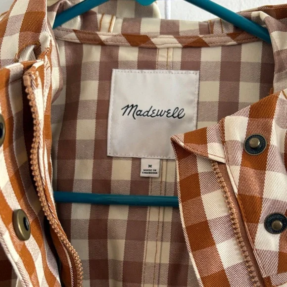 Madewell Tan and Cream Checkered gingham raincloud rain coat Jacket - Picture 5 of 10